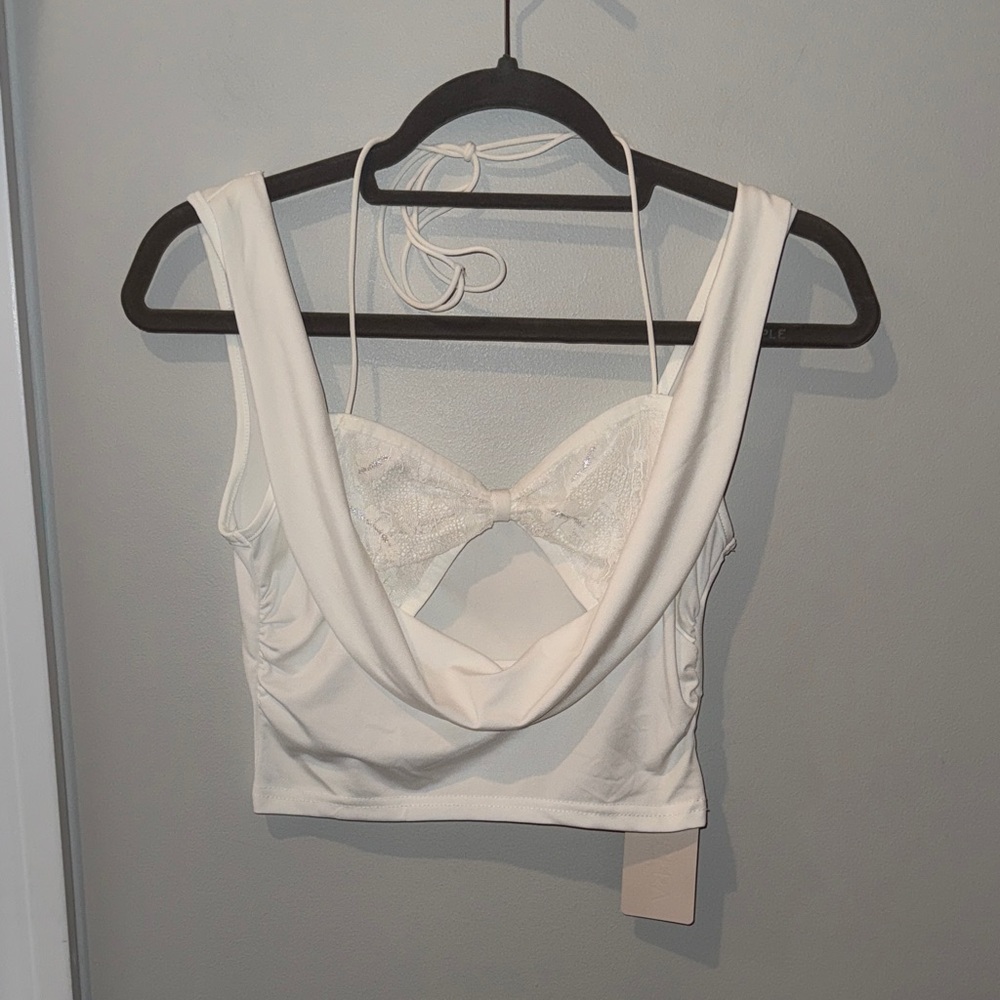 SHEIN White Halter Top with Bow Detail